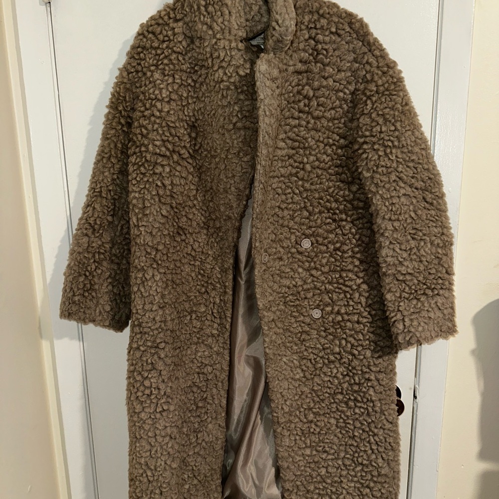 H&M Wool Blend Textured Coat in Cream